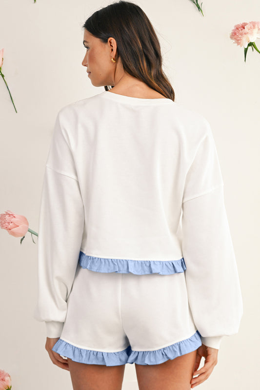 Striped Long Sleeve Pullover and Shorts Set