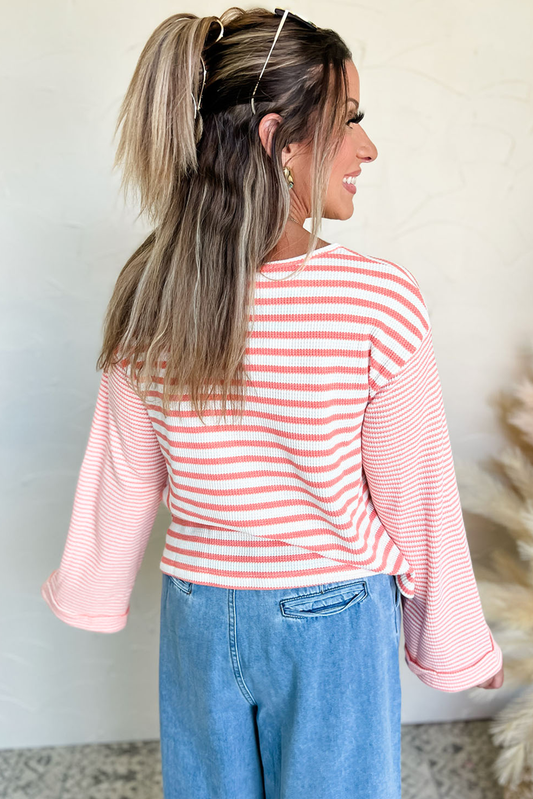 Pink Striped Drop Sleeve Top