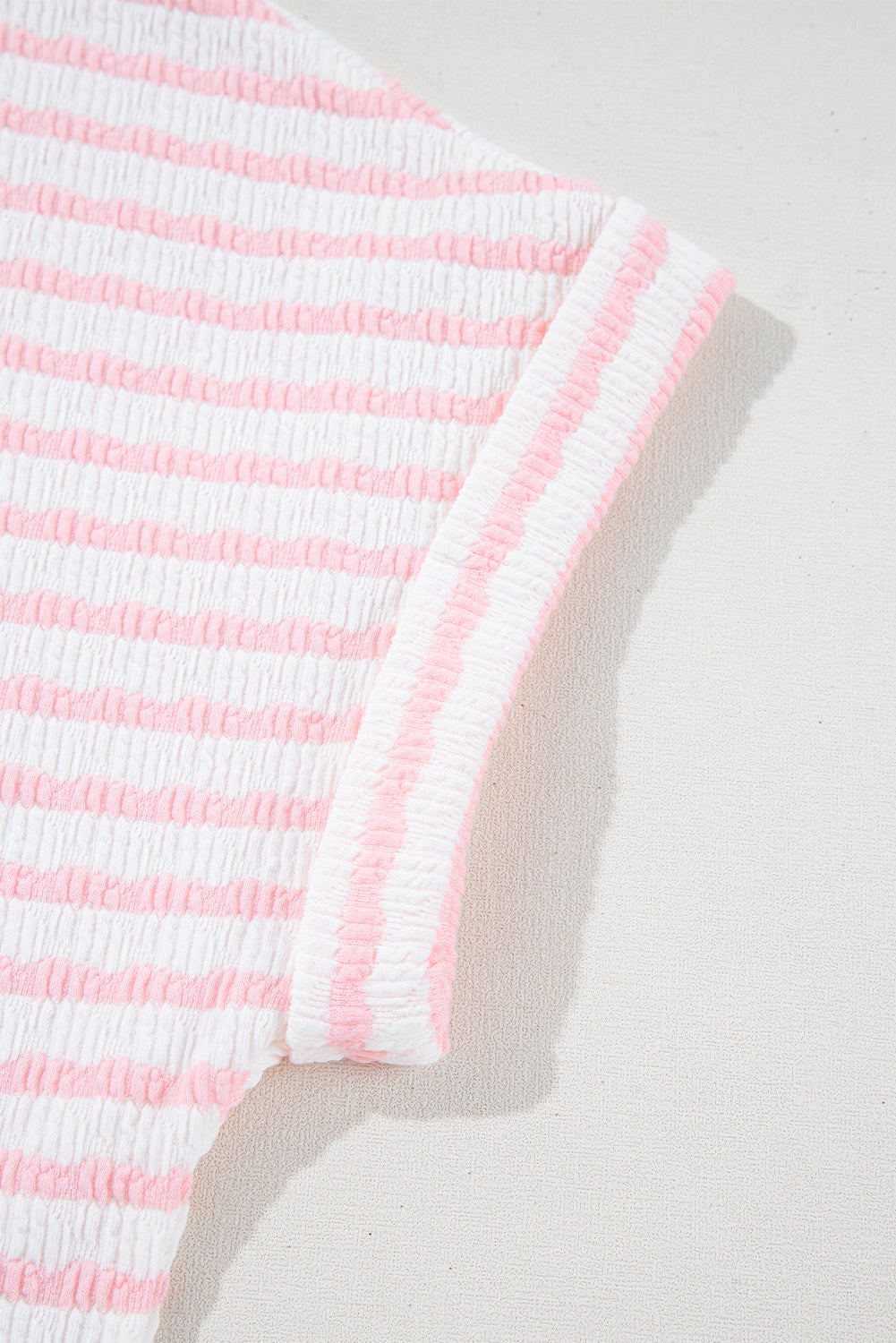 Pink Striped Short Sleeve Top and Pocket Shorts Set