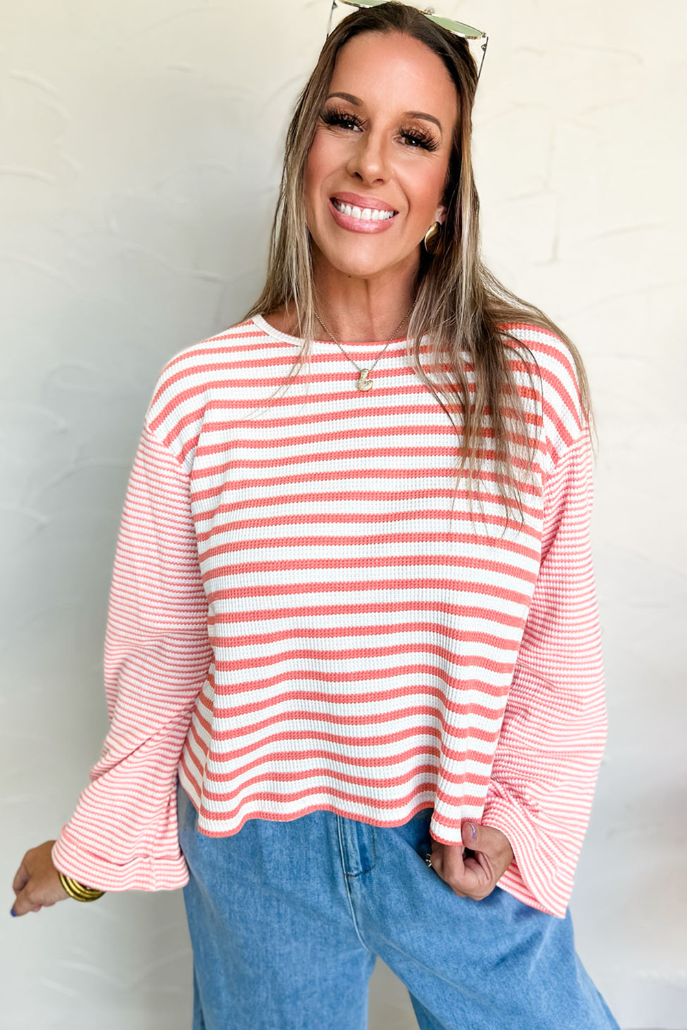 Pink Striped Drop Sleeve Top