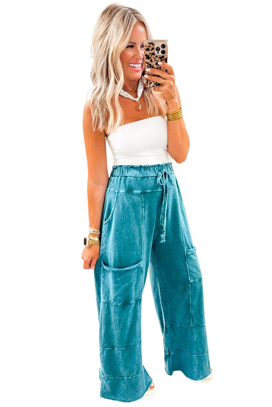 Lapis  High Waist Raw Hem Pants