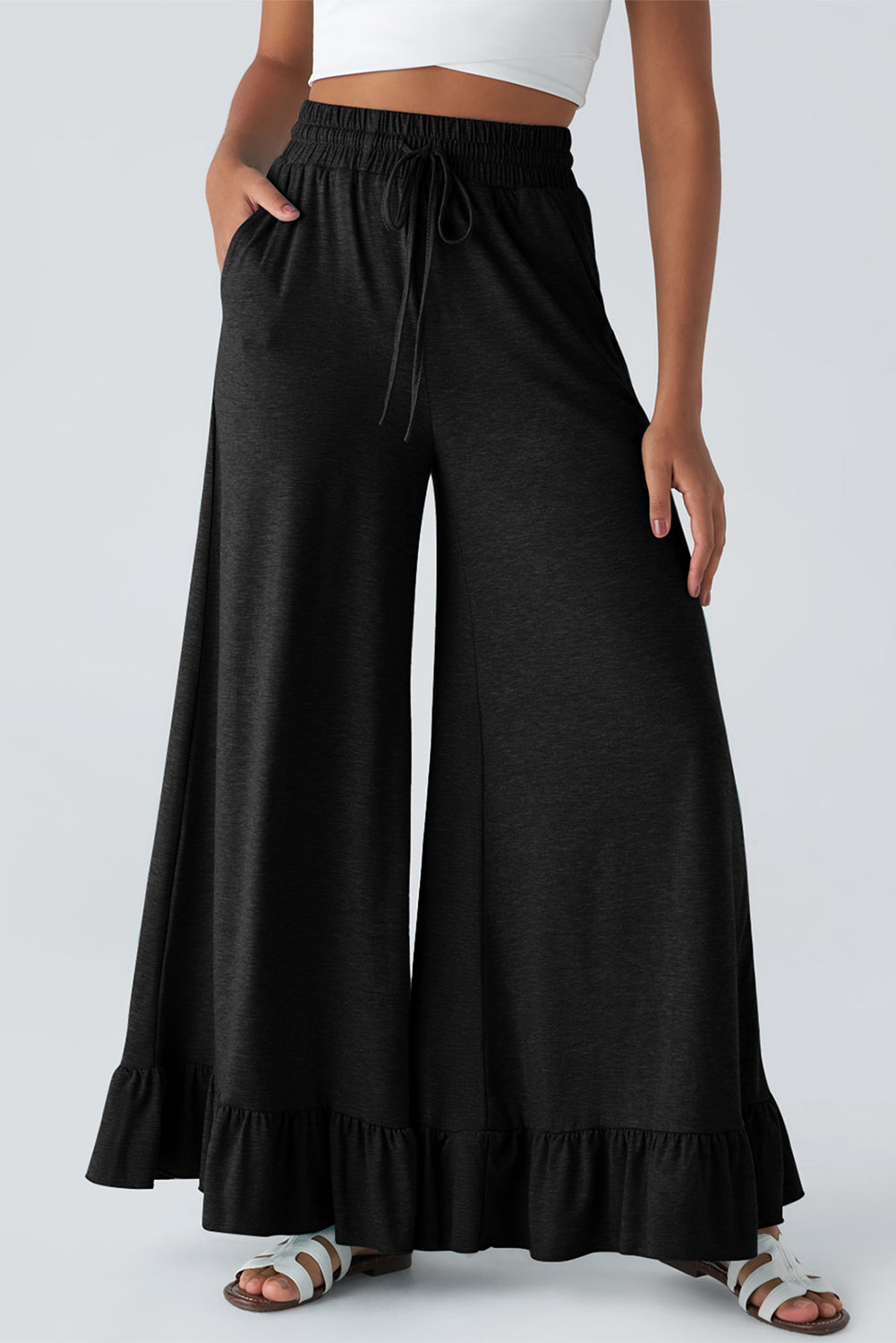 Dune Solid Color Ruffle Wide Leg Pants