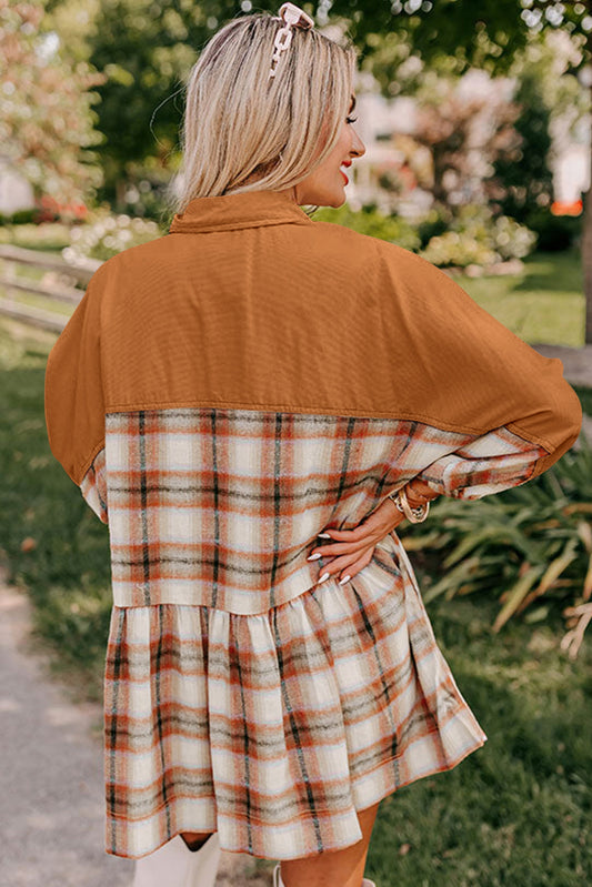 Khaki Plaid Shirt Dress