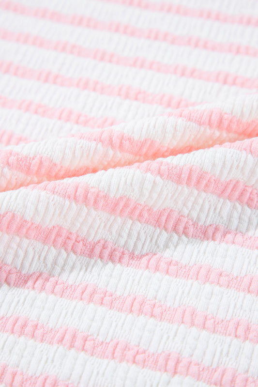 Pink Striped Short Sleeve Top and Pocket Shorts Set