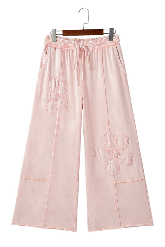 Pink Flower Cropped Wide Leg Pants