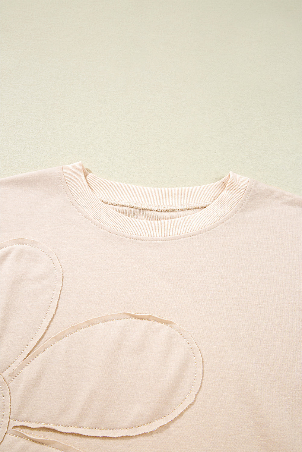 Beige Flower Patch Drop Shoulder Long Sleeve