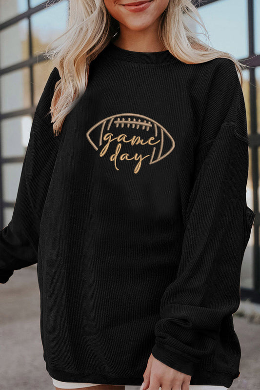 Black Football Drop Shoulder Game Day Sweatshirt