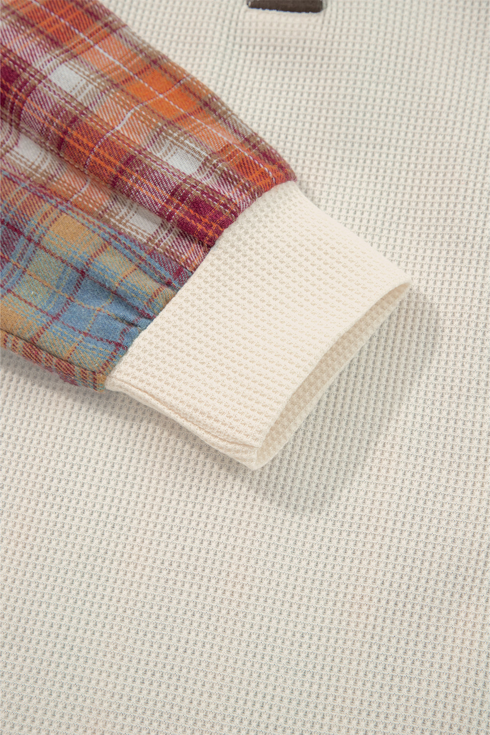 Beige Waffle Stripe Plaid Top