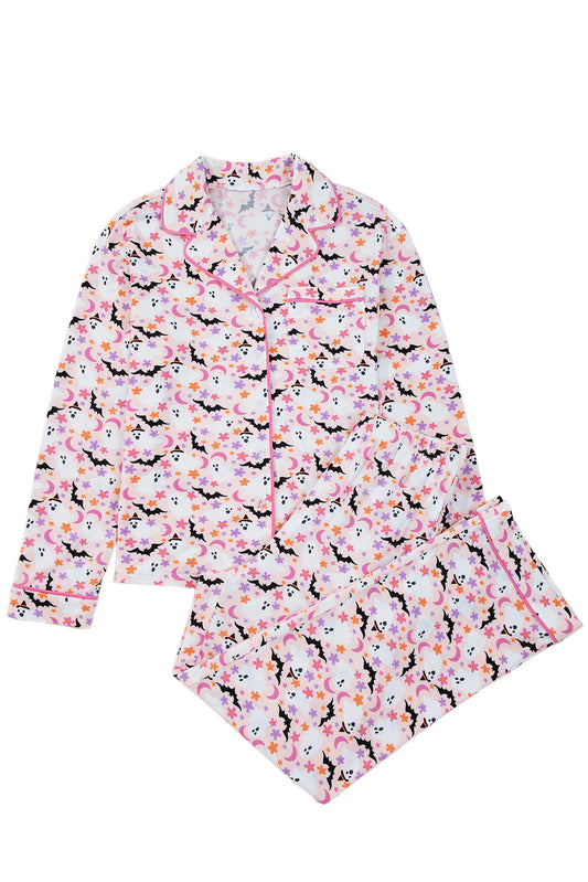 Pink Ghost Print Long Pajama Set