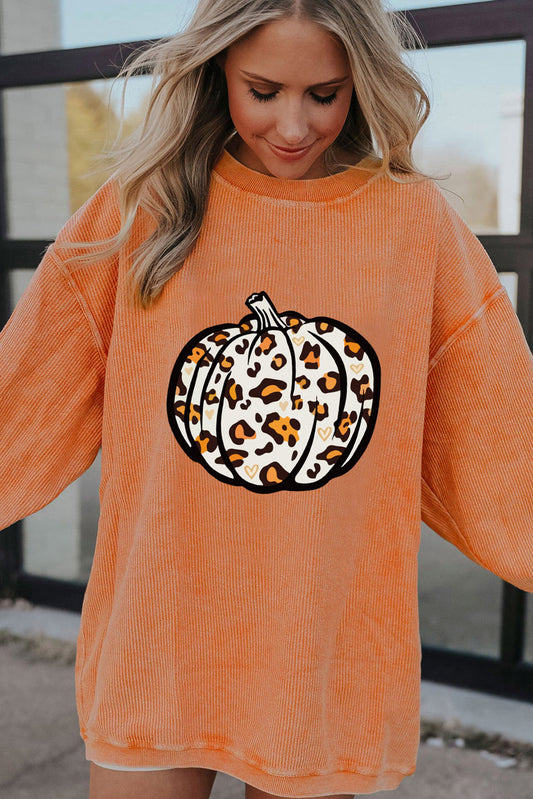 Orange Leopard Pumpkin Graphic Sweatshirt