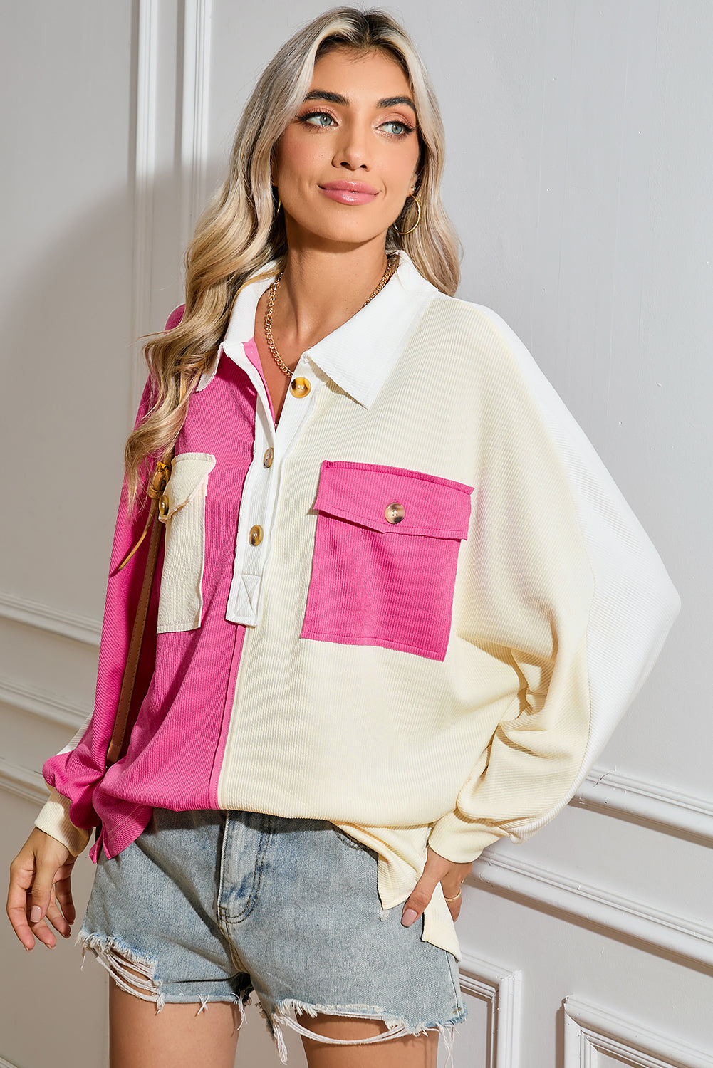 Oversized Henley Sweatshirt