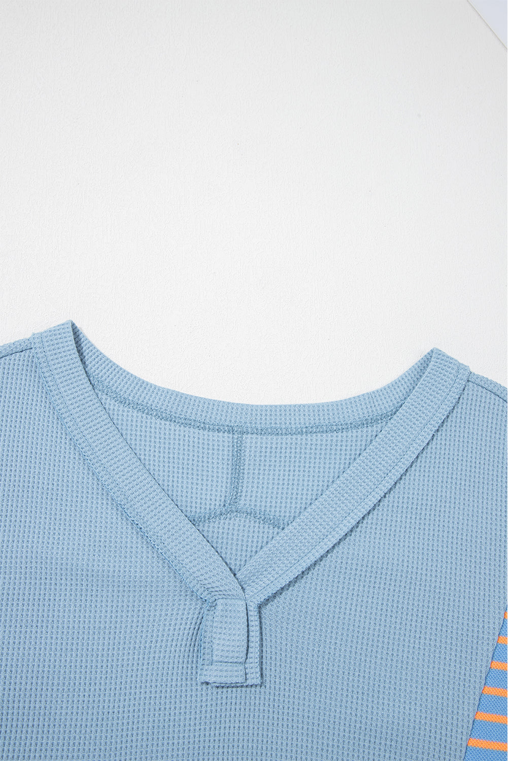 Blue Seam Waffle Striped Patchwork Baggy Pullover