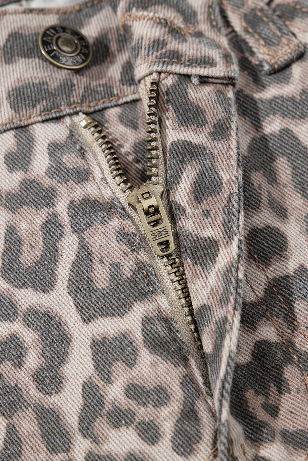 Brown Leopard High Waist Frayed Jeans