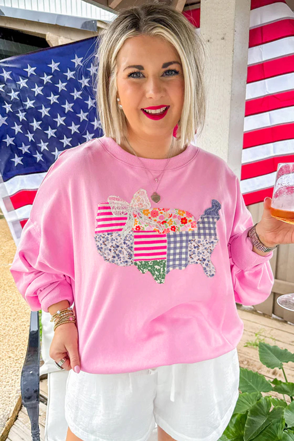 Pink Floral USA Map Sweatshirt