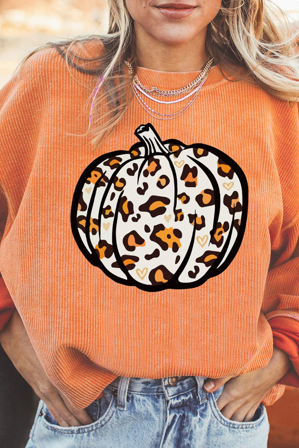 Orange Leopard Pumpkin Graphic Sweatshirt