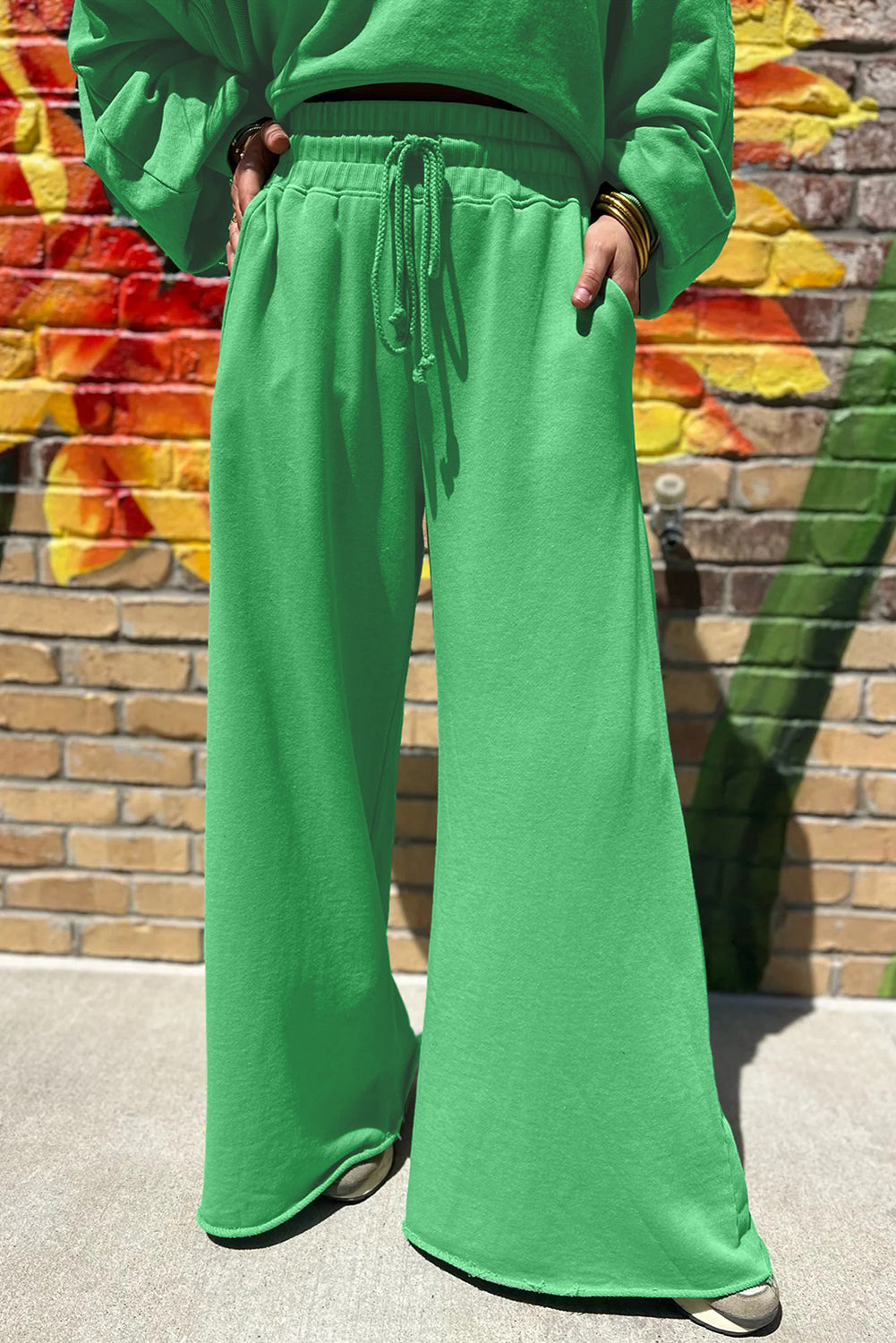Light Pink Crop Pullover Drawstring Wide Leg Pants Set