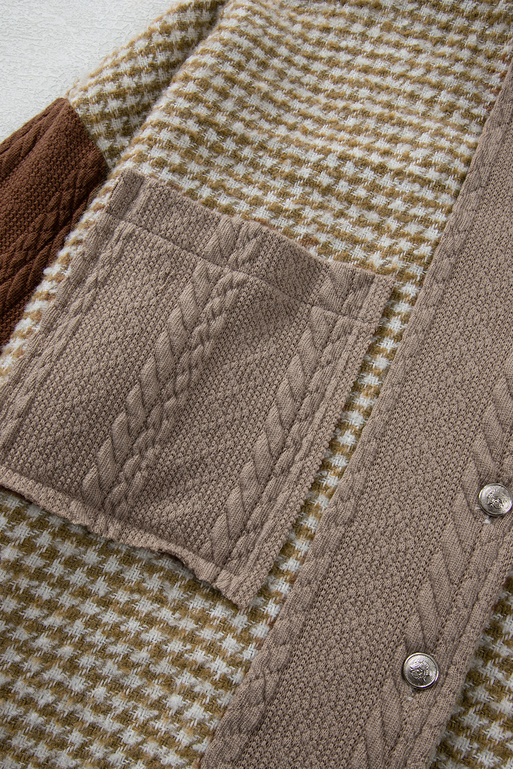Khaki Textured Patchwork Loose Shacket
