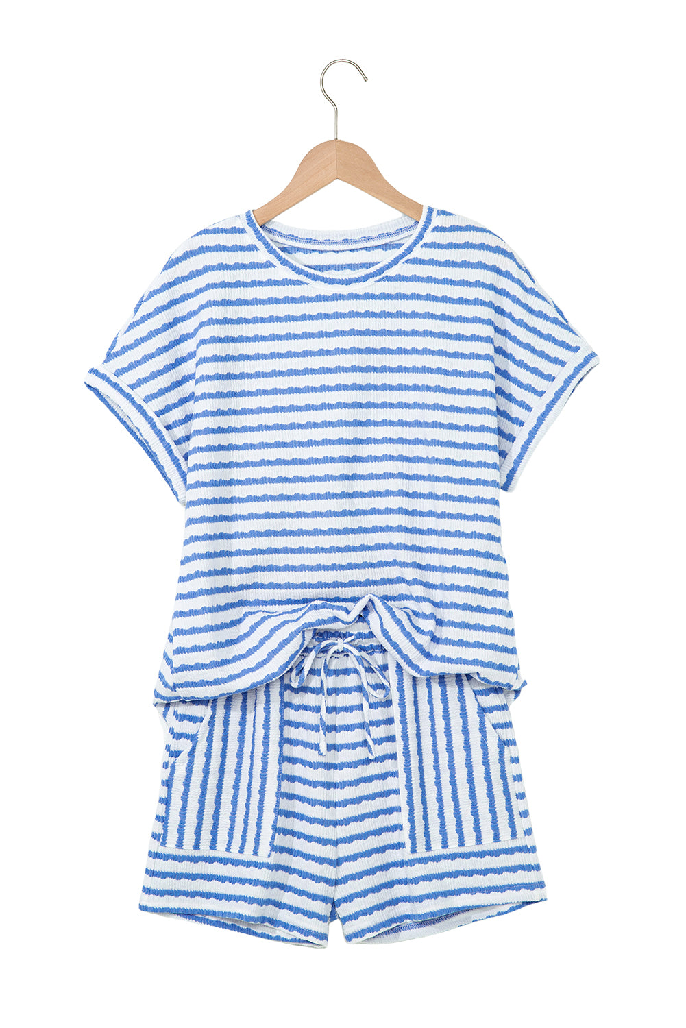 Pink Striped Short Sleeve Top and Pocket Shorts Set