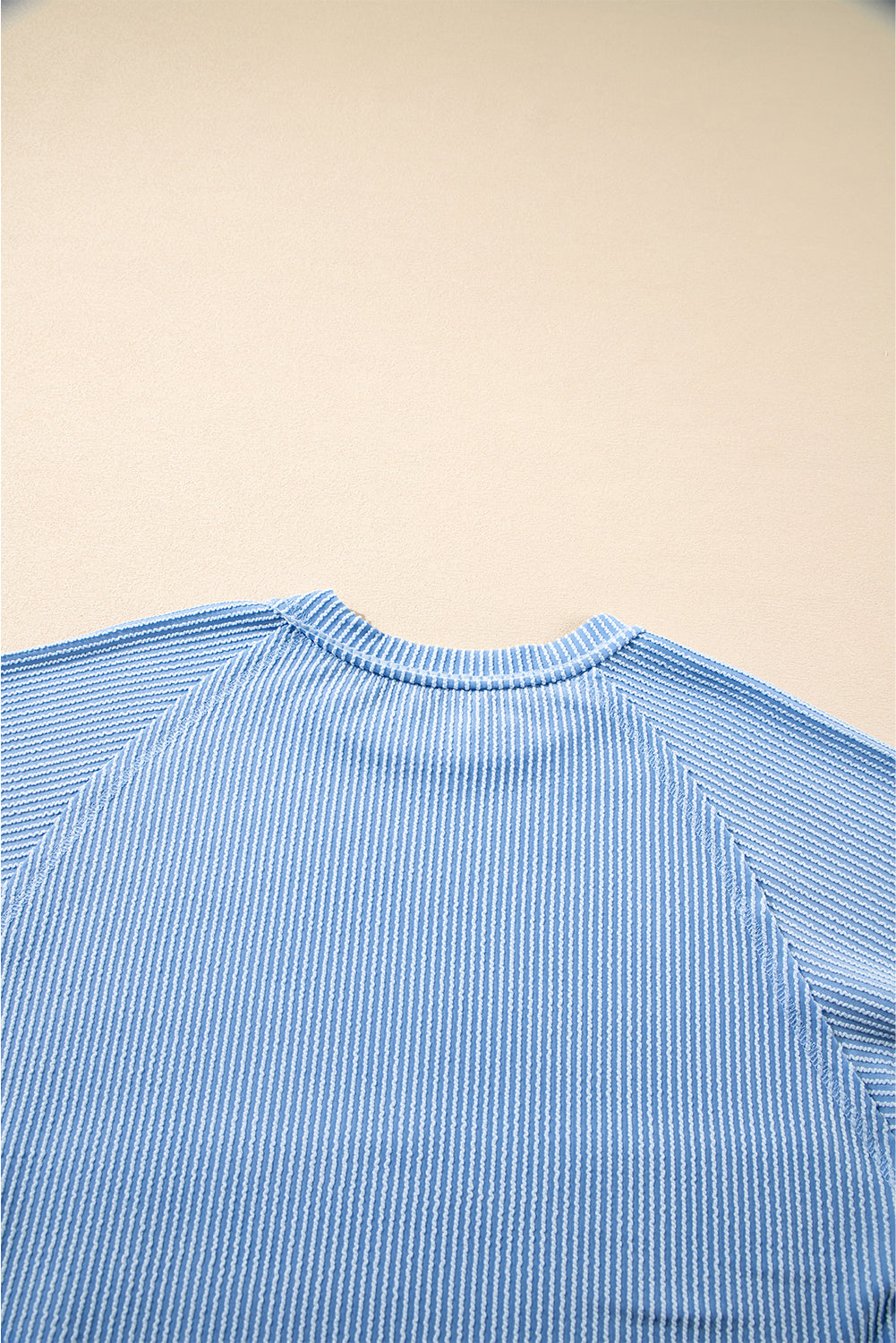Sky Blue Sleeve Pullover Ruffle Mini Skirt Set