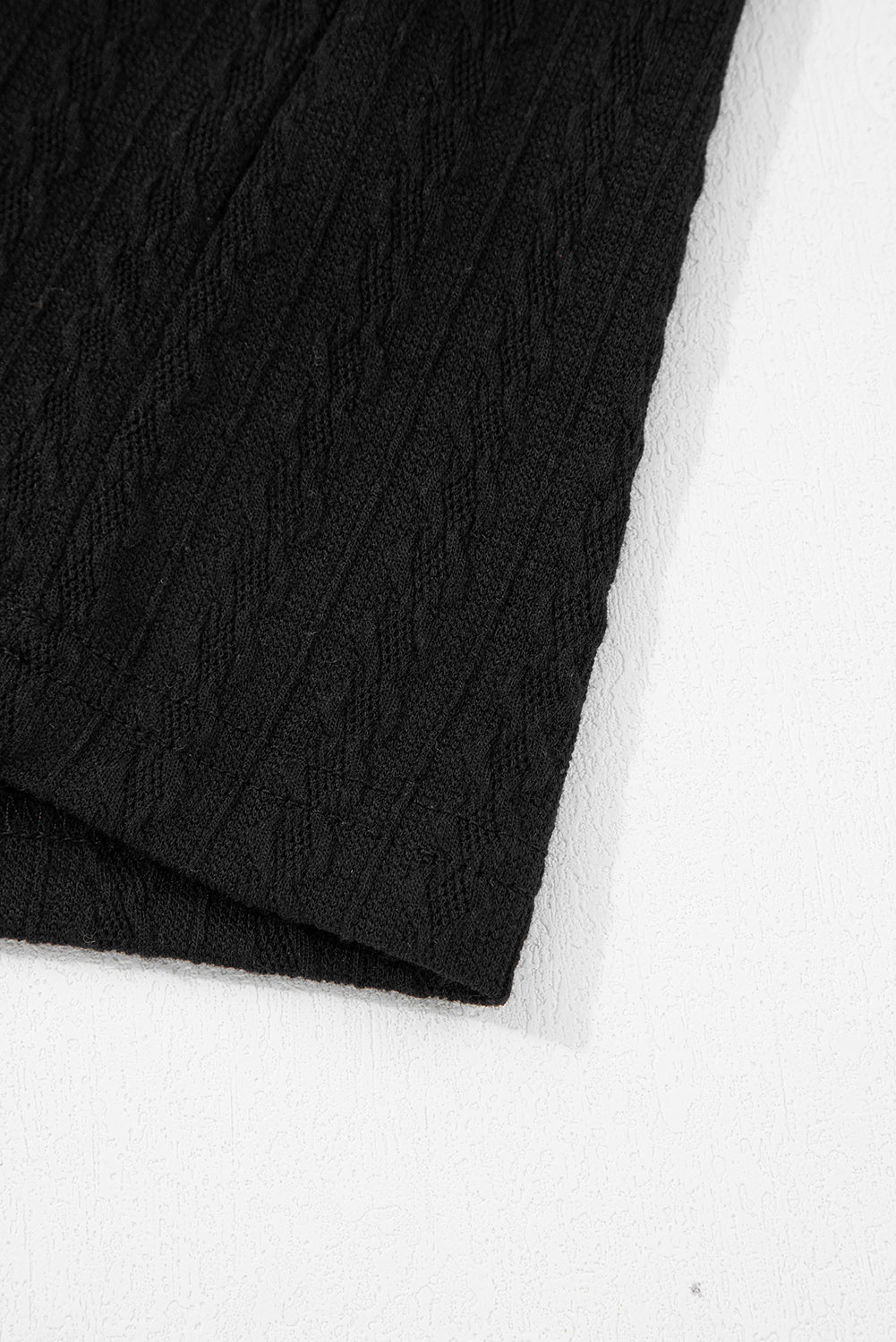 Black Textured Chest Pocket Drop Sleeve Top and Pants Set