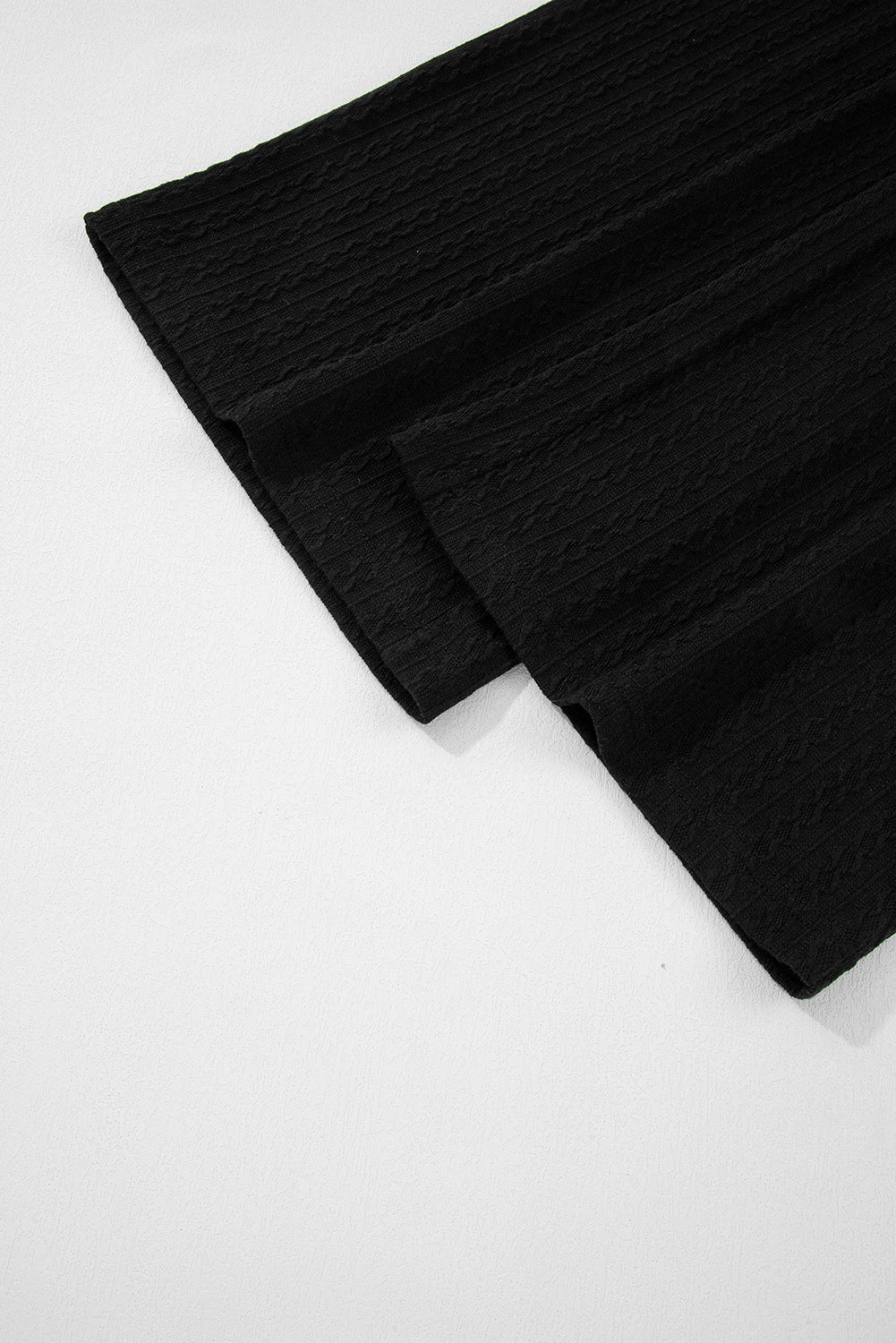 Black Textured Chest Pocket Drop Sleeve Top and Pants Set