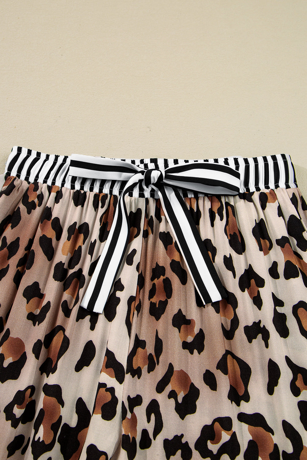 Leopard Print Striped Patchwork Shirt and Pants Pajama Set