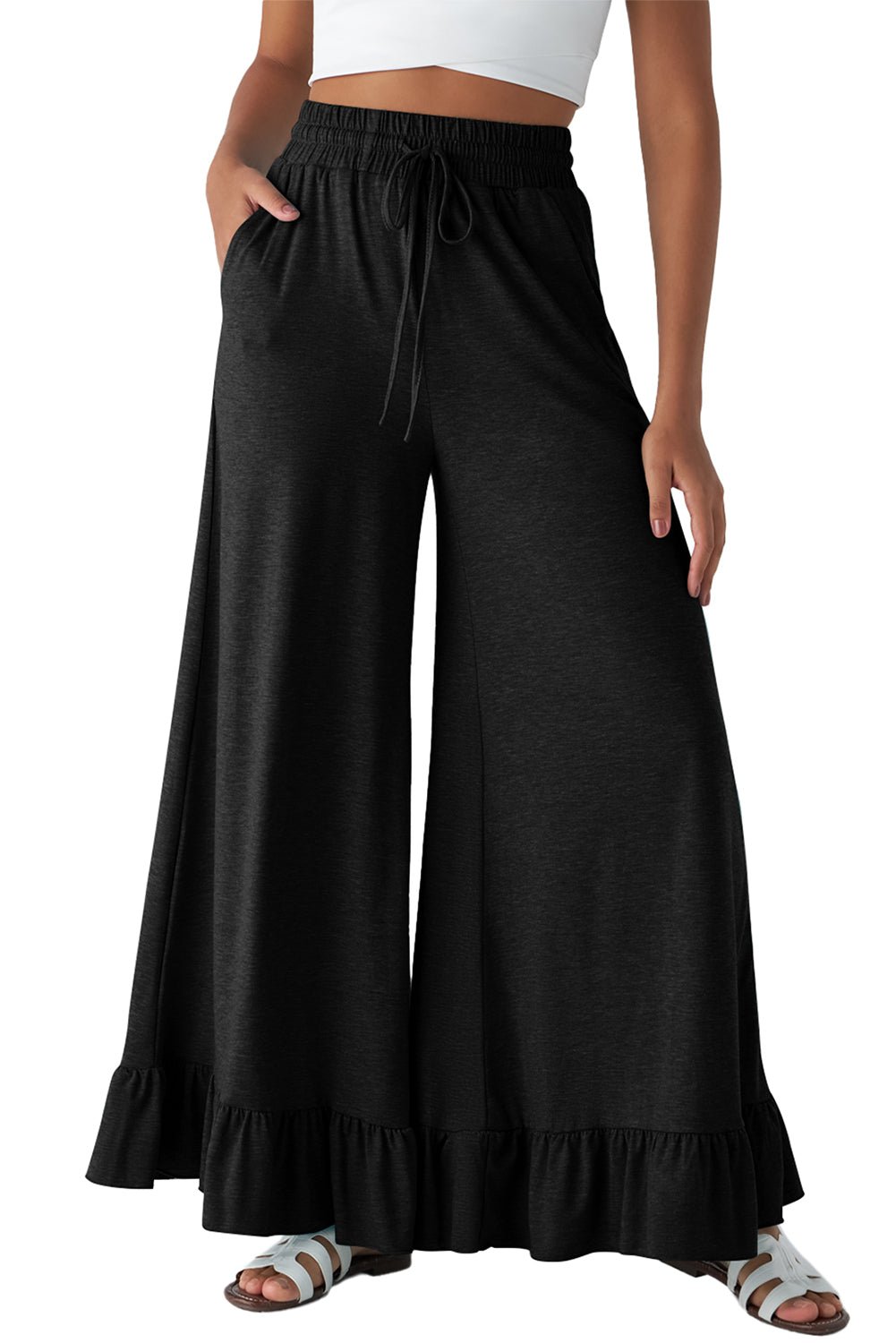 Dune Solid Color Ruffle Wide Leg Pants