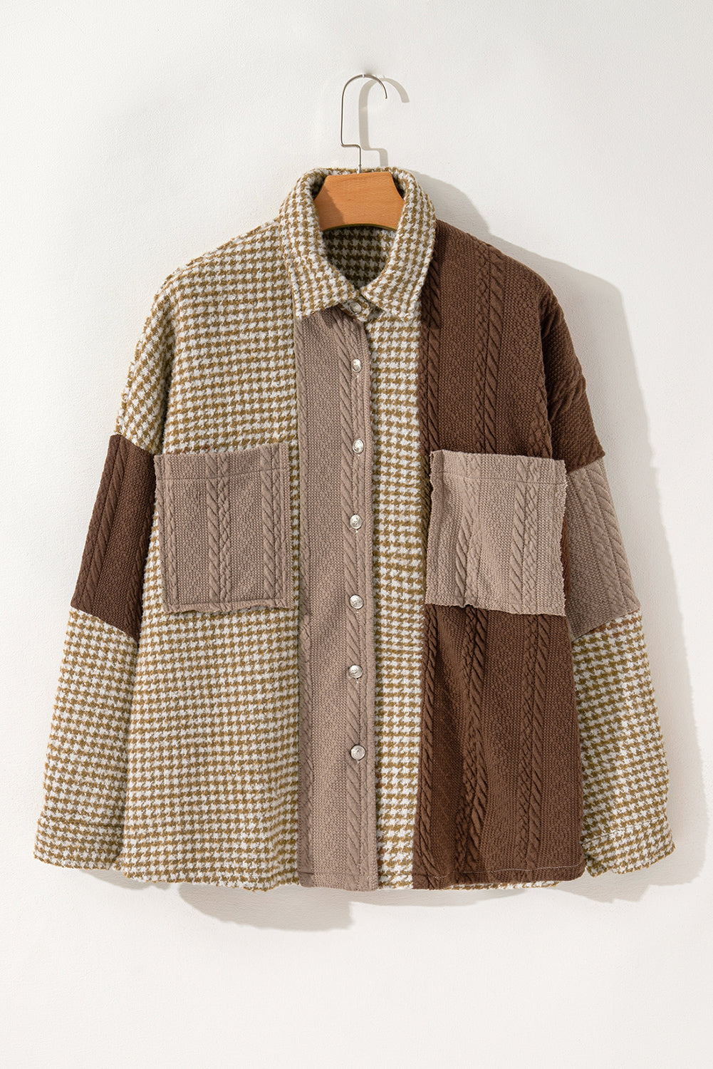 Khaki Textured Patchwork Loose Shacket
