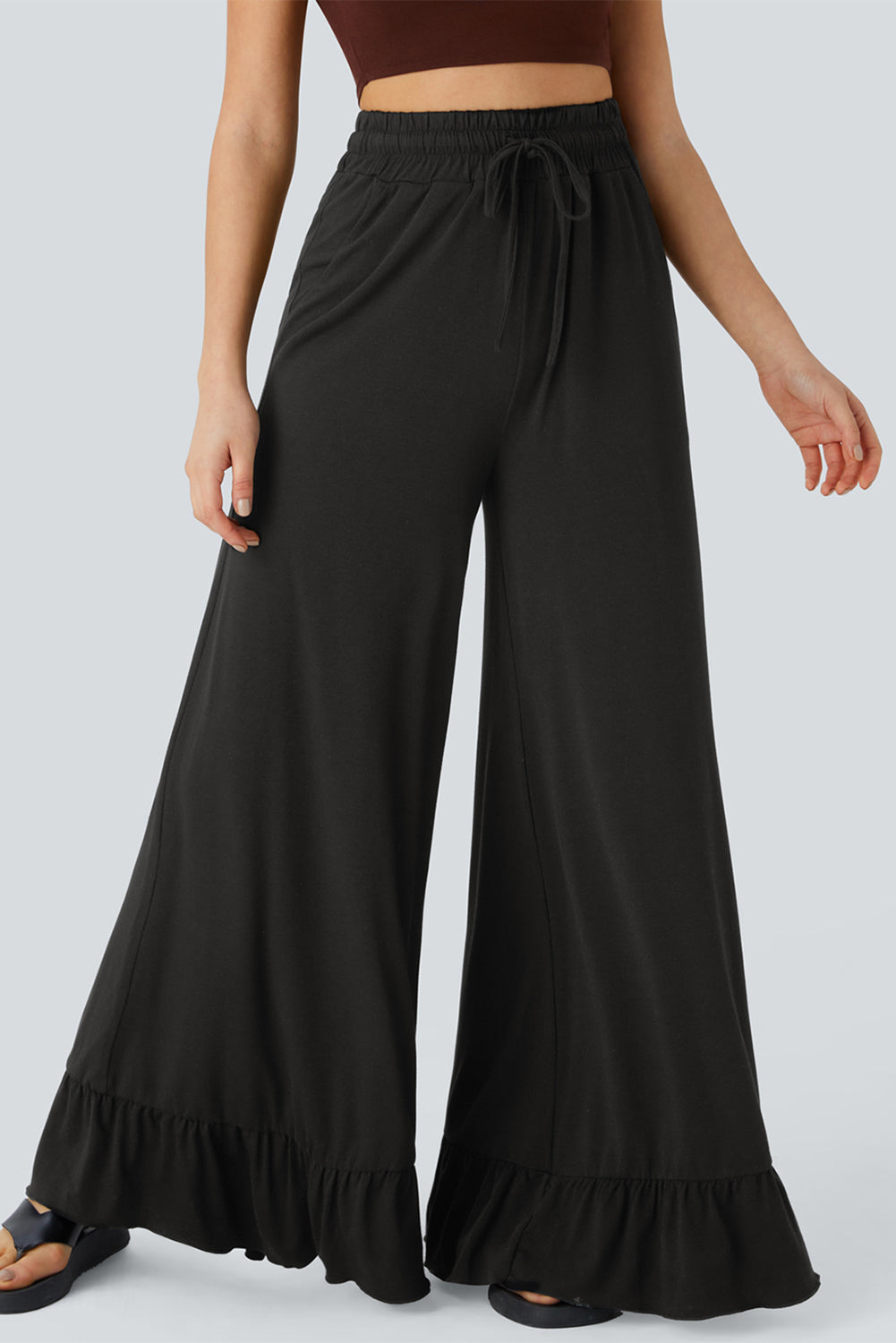 Dune Solid Color Ruffle Wide Leg Pants