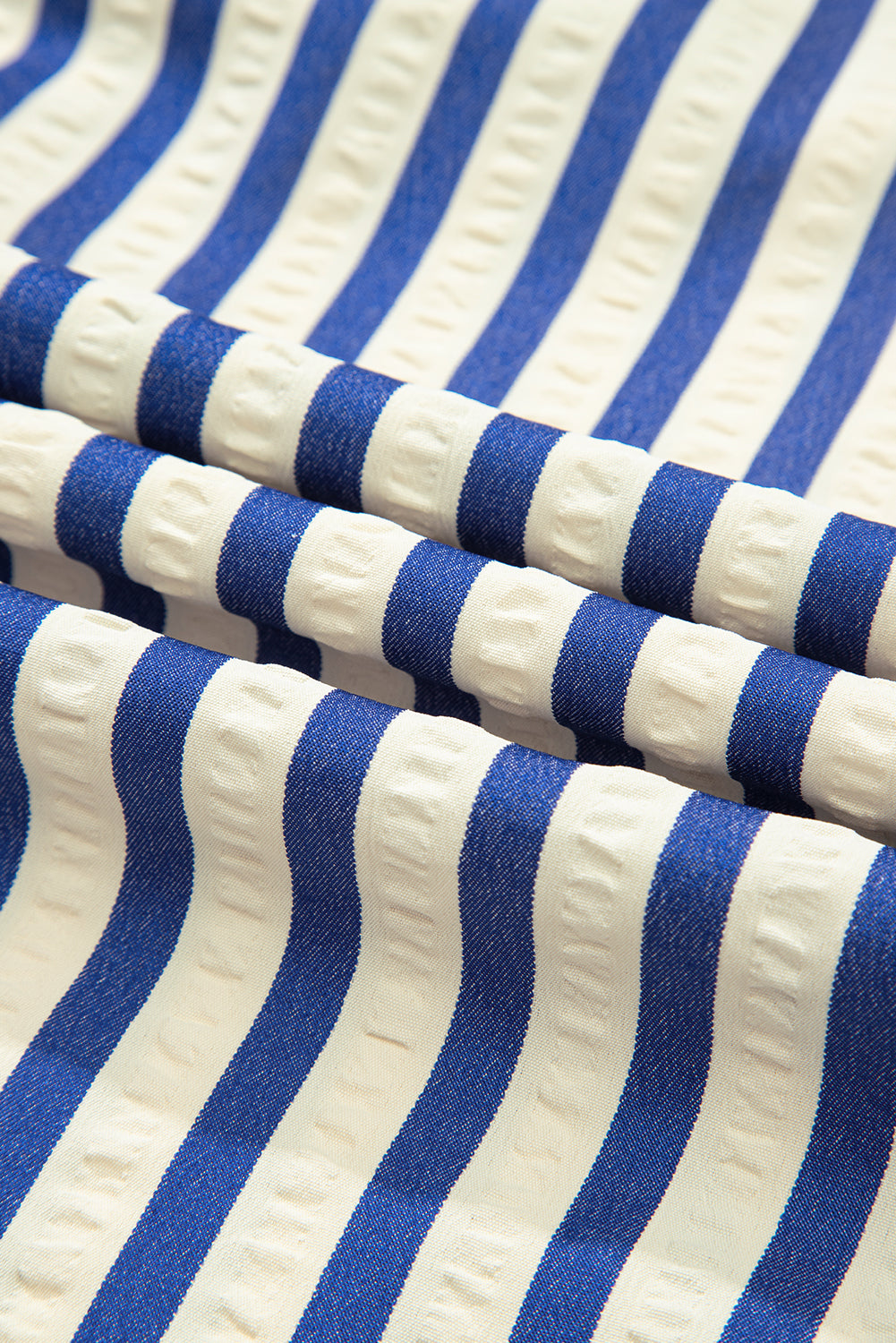 Blue Striped Collared Loose Fit Mini Dress