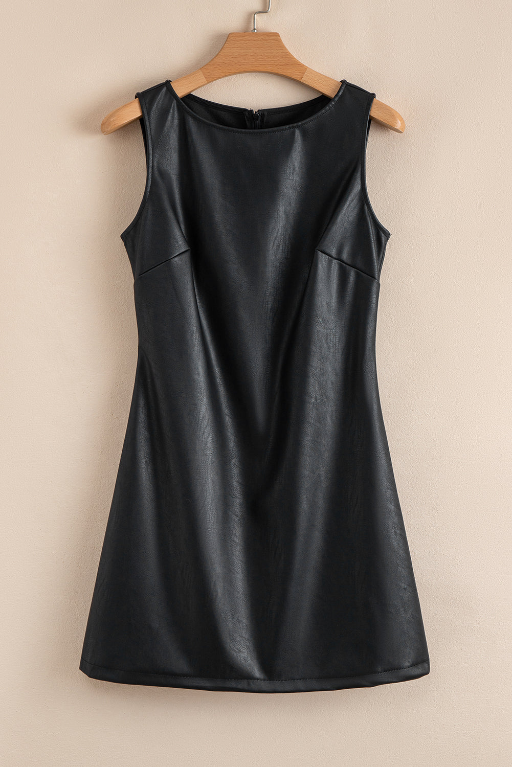 Black Leather Sleeveless Mini Dress