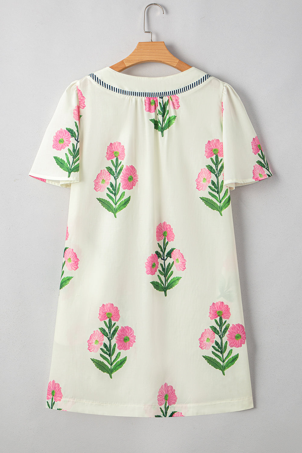 Short Sleeve Split Neck Floral Mini Dress