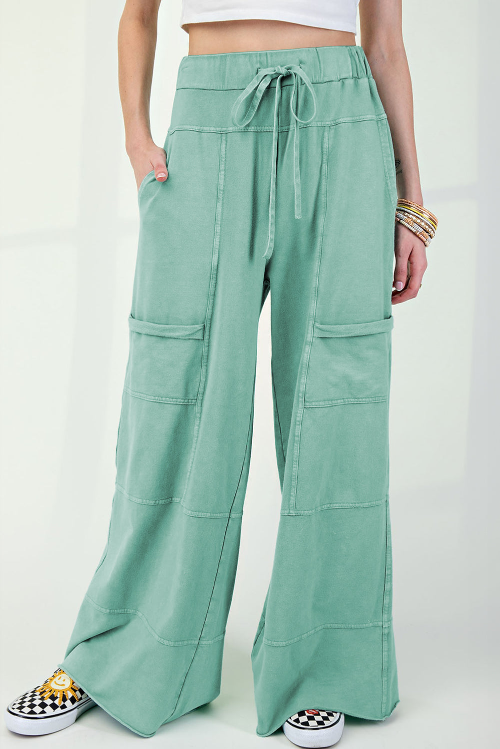Black Exposed Seam Wide Leg  Pants