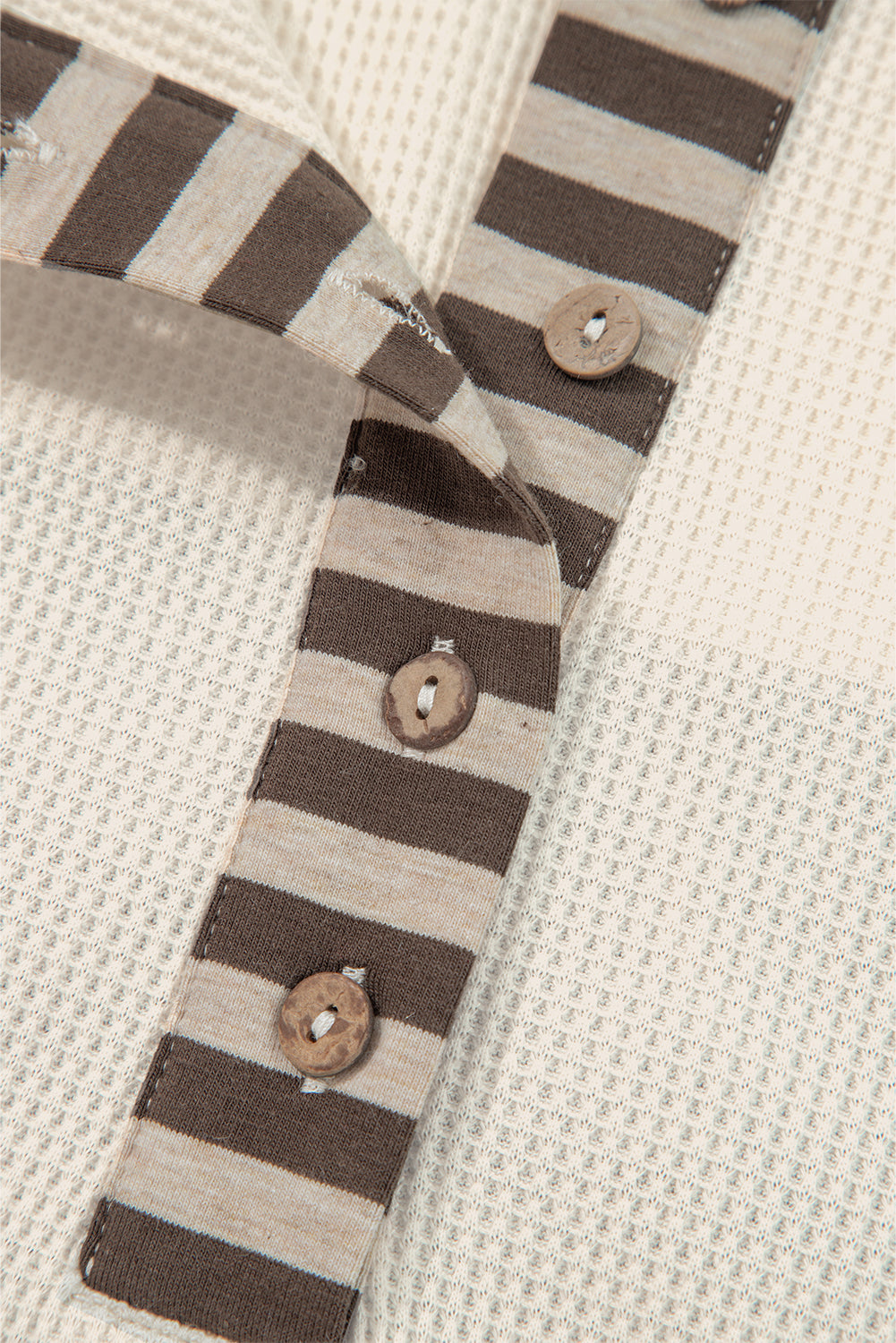 Beige Waffle Stripe Plaid Top