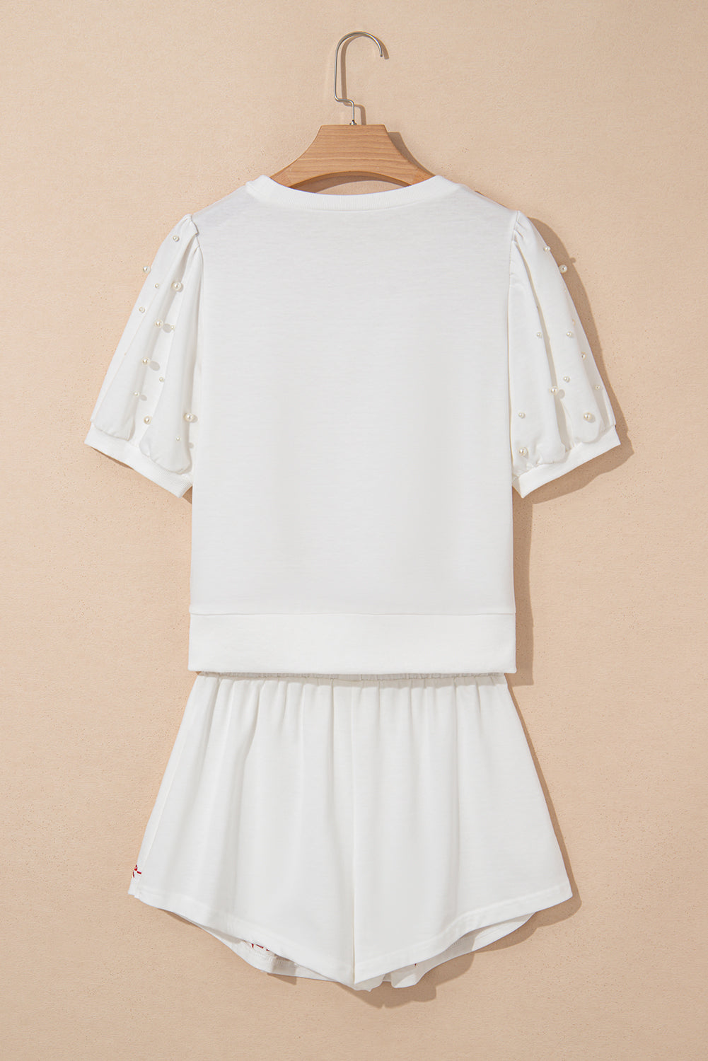 Pink Bow Trim Pearl Blouse and Skort Set