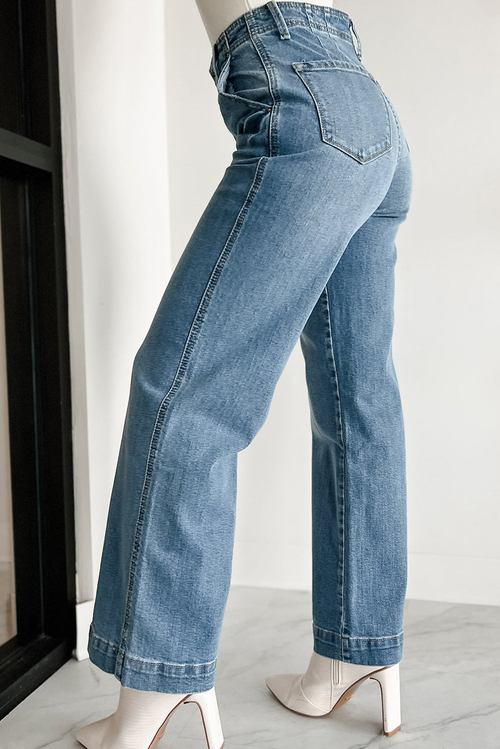 Blue Multi Button Waist Straight Leg Jeans