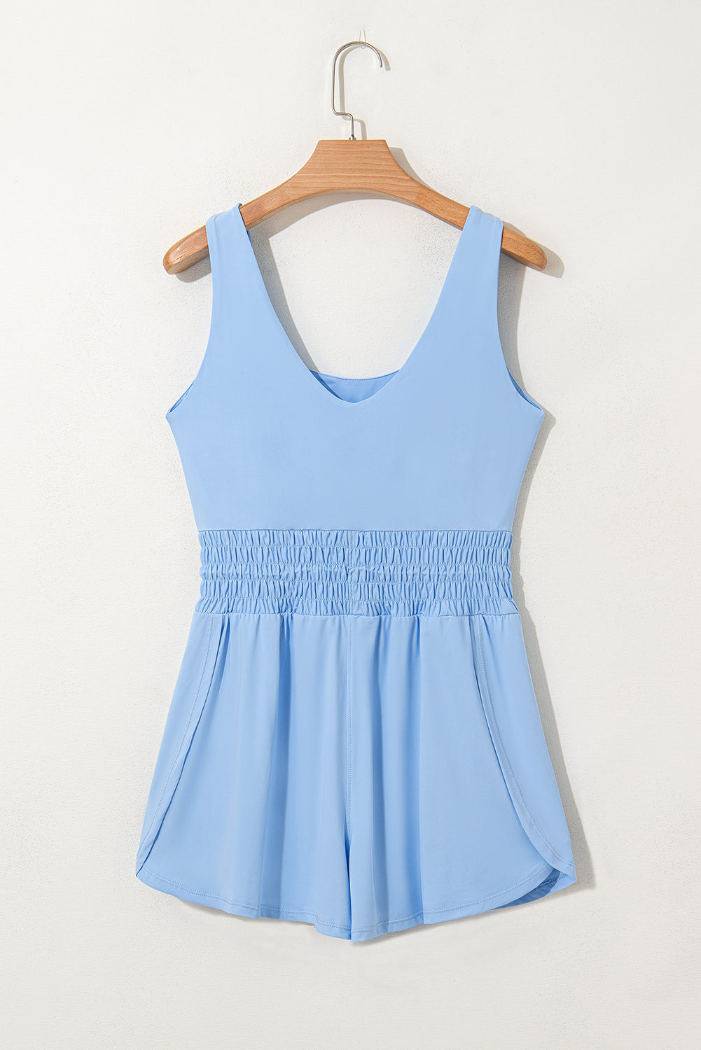 Plain Sleeveless Drawstring Cinched Waist Romper