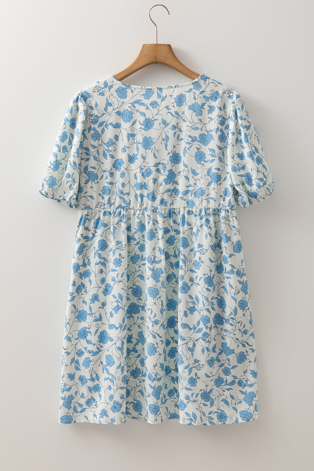Sky Blue Front Puff Sleeve Mini Dress