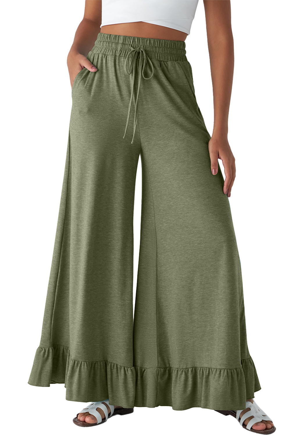 Dune Solid Color Ruffle Wide Leg Pants