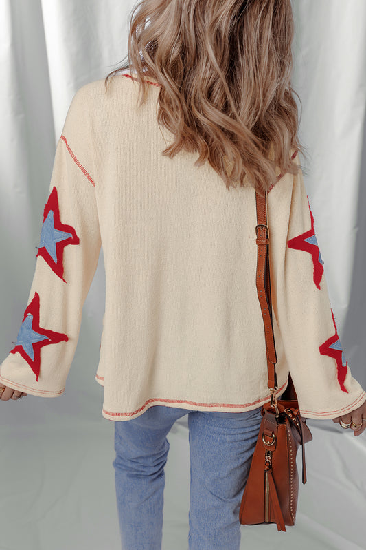 Beige USA Star Long Sleeve Top