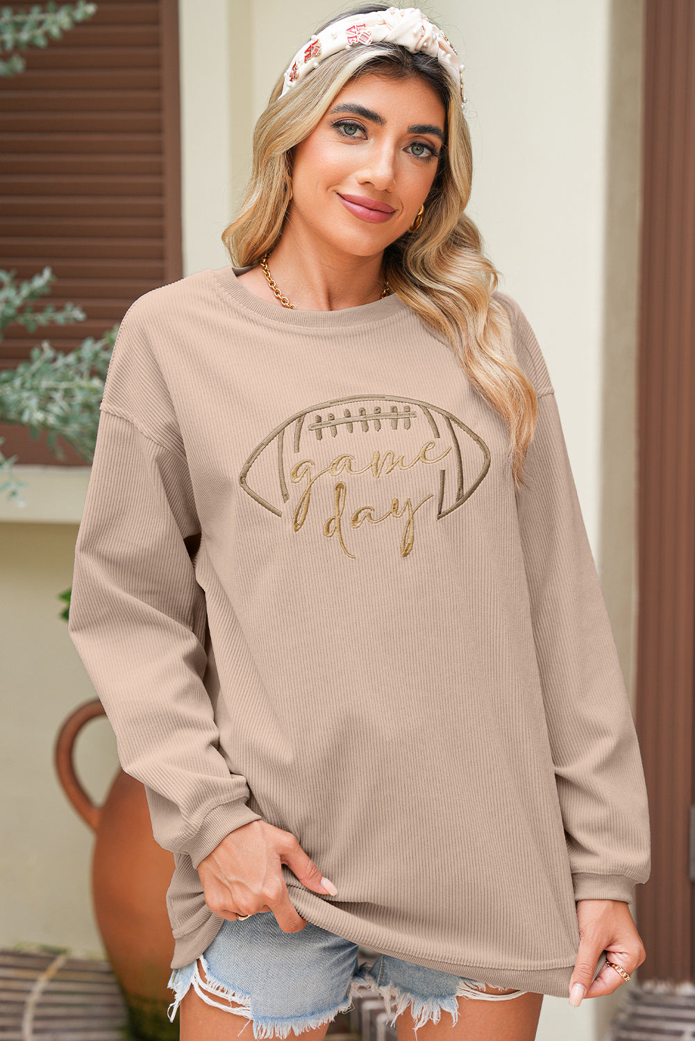 Black Football Drop Shoulder Game Day Sweatshirt