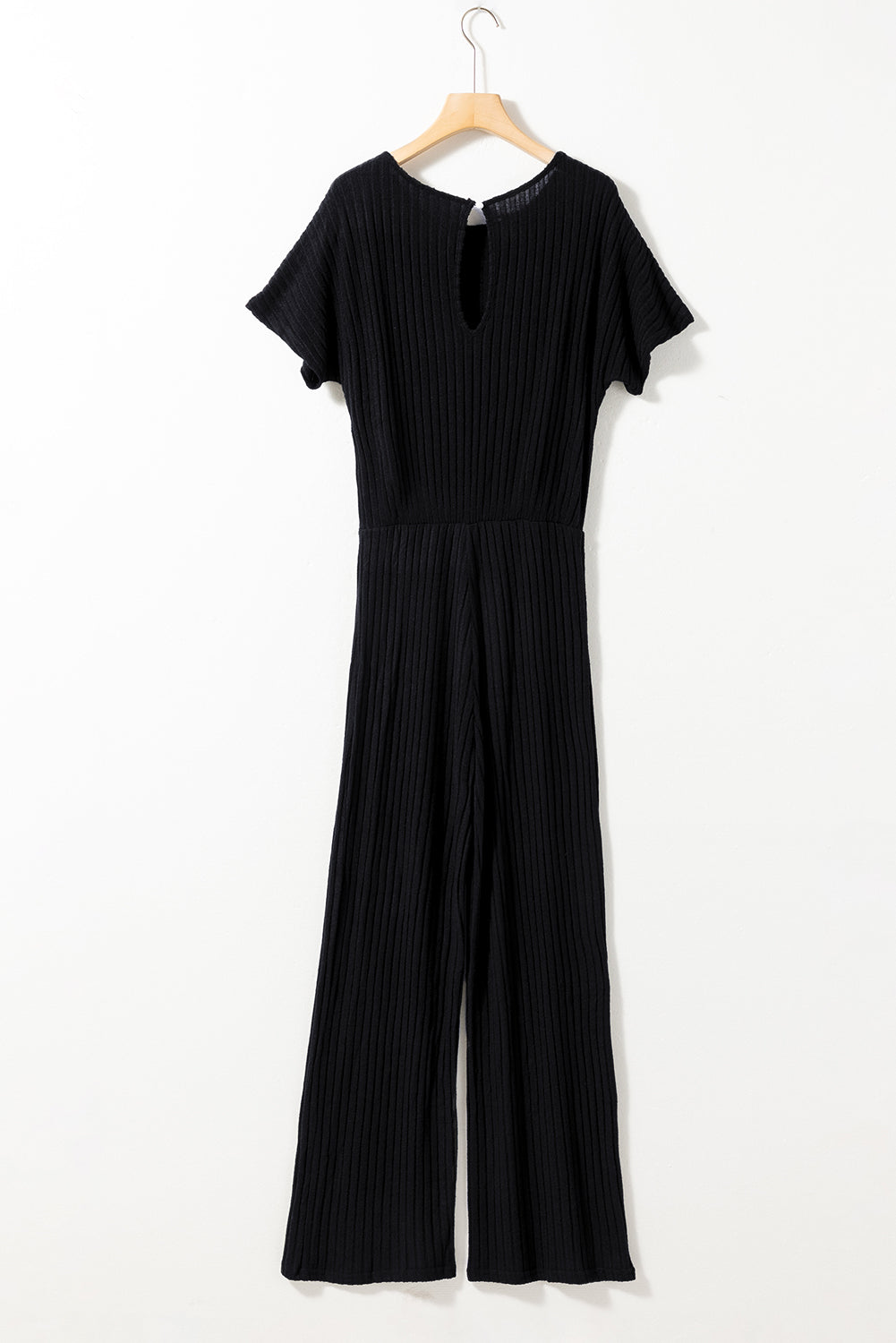 Blue Ribbed Short Sleeve Wide Leg Jumpsuit