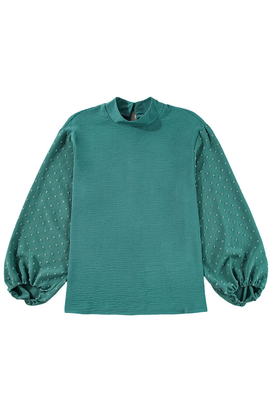 Swiss Dot Balloon Sleeve Patchwork Crinkle Blouse