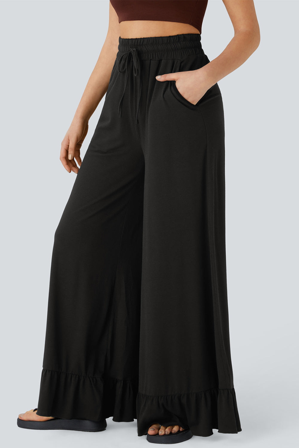 Dune Solid Color Ruffle Wide Leg Pants