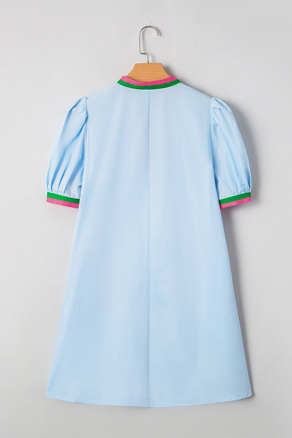 Striped Pop of Color V Neck Puff Sleeve Mini Dress