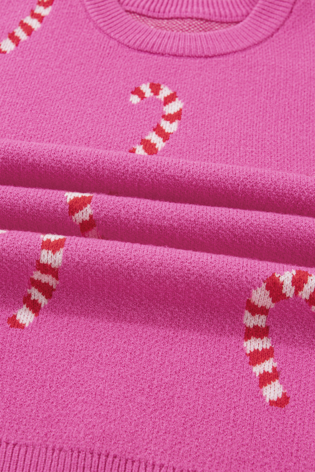 Sachet Pink Christmas Candy Cane Drop Shoulder Sweater