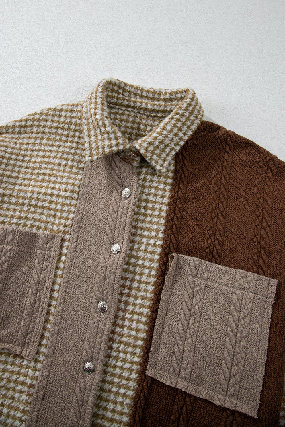 Khaki Textured Patchwork Loose Shacket