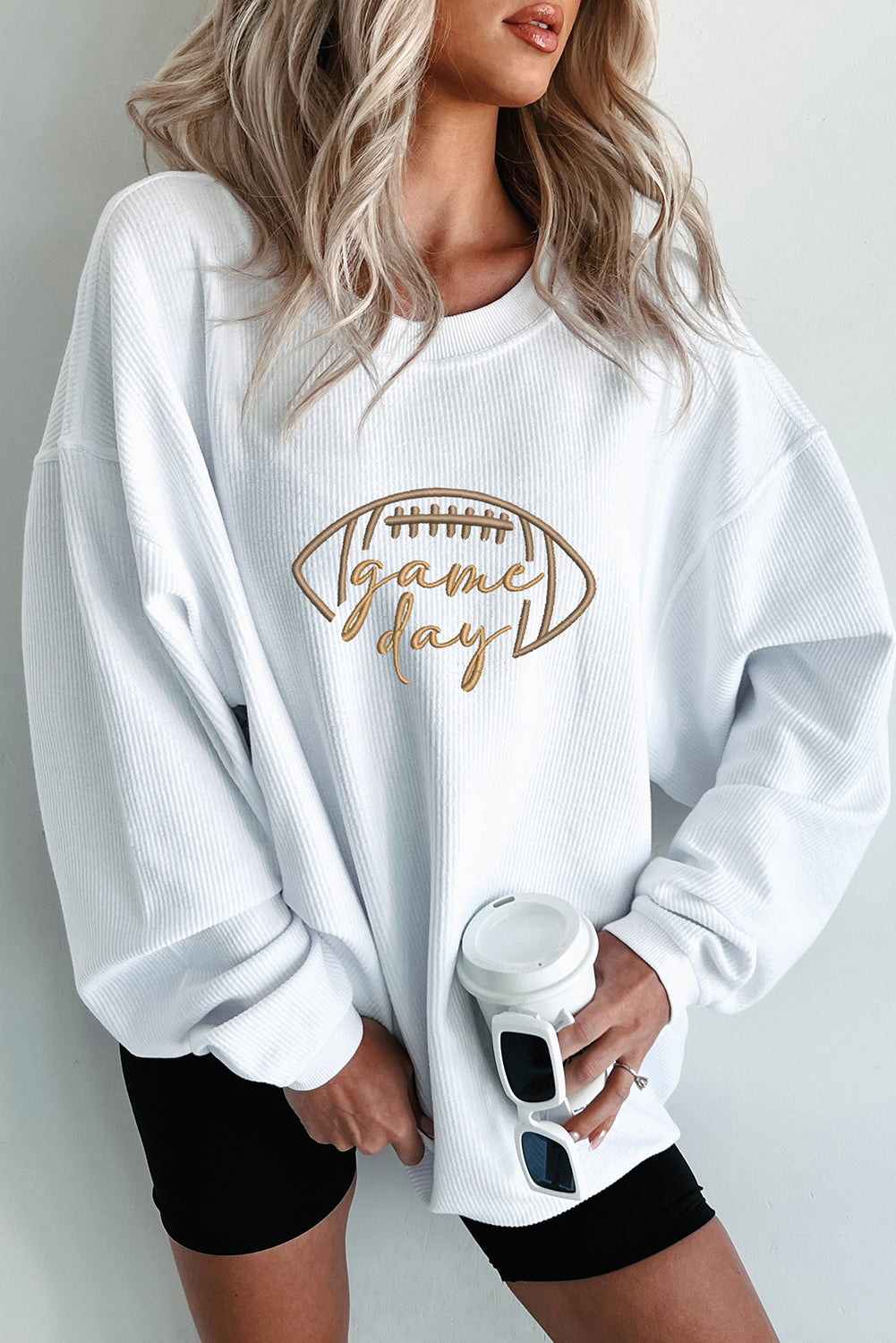 Black Football Drop Shoulder Game Day Sweatshirt
