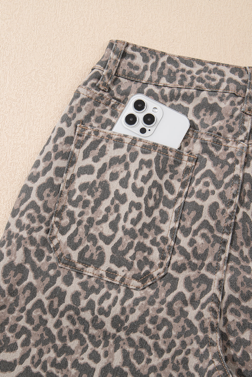 Brown Leopard High Waist Frayed Jeans