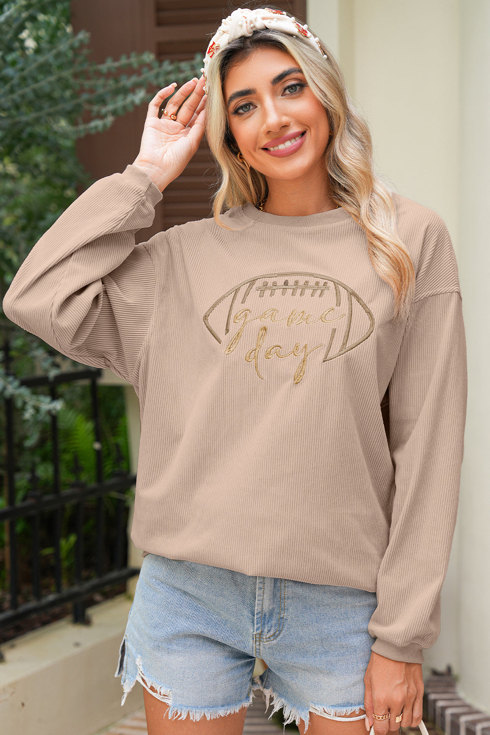 Black Football Drop Shoulder Game Day Sweatshirt